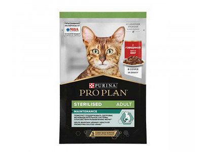 Влажный Корм Pro Plan (Проплан) Для Стерилизованных Кошек и Кастрированных Котов Говядина в Соусе  Sterilised Beef in Gravy 85г (1*24)  
