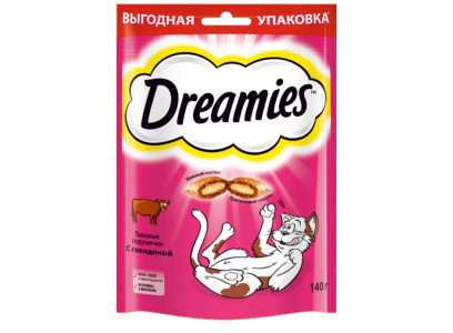 Лакомство Для Кошек Dreamies (Дримс) Лакомые Подушечки Говядина Cat Treats with Tempting Beef 140г (1*12) 