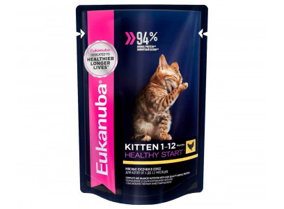 Влажный Корм Eukanuba (Эукануба) Для Котят Курица в Соусе Kitten Healthy Start 85г 