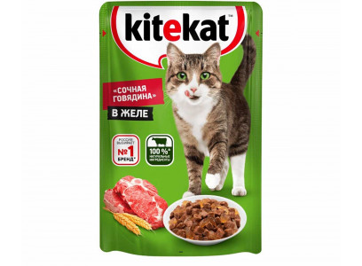 Влажный Корм Kitekat (Китикэт) Для Кошек Сочная Говядина в Желе 85г (1*24) 