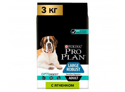Сухой Корм ProPlan (Проплан) Для Собак Крупных Пород с Мощным Телосложением с Чувствительным Пищеварением Ягненок и Рис Adult Dog Optidigest Large Robust Sensitive Digestion 3кг (1*4) 