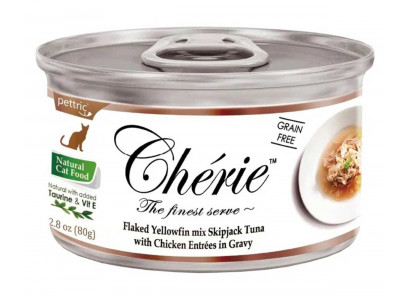 Консервы Pettric (Пэттрик) Cherie Для Кошек Тунец и Курица в Подливке Yellowfin mix Skipjack Tuna with Chicken in Gravy 80г