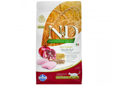 Сухой Корм Farmina (Фармина) Для Стерилизованных Кошек и Кастрированных Котов Курица и Гранат Низкозерновой N&D Ancestral Grain Neutered Adult Cat Chicken & Pomegranate 300г 