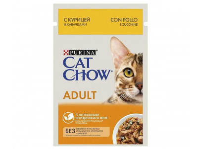 Влажный Корм Cat Chow (Кэт Чау) Для Кошек Курица и Кабачки в Желе Adult 85г (1*24) 