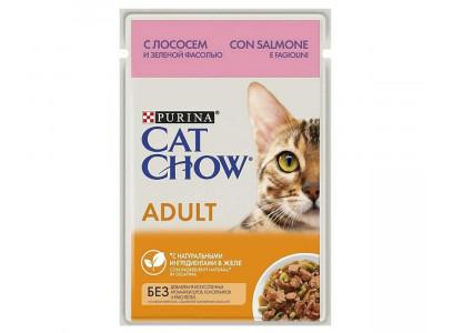 Влажный Корм Cat Chow (Кэт Чау) Для Кошек Лосось и Зеленая Фасоль в Желе Adult 85г (1*24) 