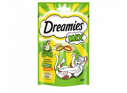 Лакомство Для Кошек Dreamies (Дримс) Лакомые Подушечки Курица и Мята Mix 60г (1*6) 
