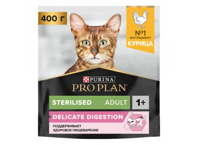 Сухой Корм Pro Plan (ПроПлан) Для Стерилизованных Кошек и Кастрированных Котов с Чувствительным Пищеварением Курица Sterilised Delicate Digestion 400г 
