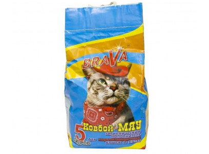 Наполнитель Для Кошачьего Туалета BRAVA (Брава) Ковбой Мяу Для Короткошерстных Кошек и Котят Минеральный Впитывающий 5л 
