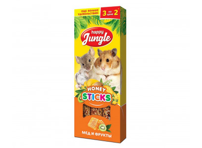 Палочки Для Хомяков и Мышей Happy Jungle Мелких Грызунов Мед Фрукты 90г 3шт J210 