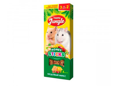 Палочки Для Хомяков и Мышей Happy Jungle Мелких Грызунов Медовый Микс 90г 3шт J211