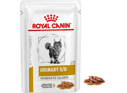 Лечебный Влажный Корм Royal Canin (Роял Канин) Для Кошек После Кастрации/Стерилизации При Избыточном Весе При МКБ Кусочки в Соусе Veterinary Diet Feline Urinary S/O MODERATE CALORIE 85г