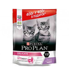Сухой Корм ProPlan (ПроПлан) Для Котят с Чувствительным Пищеварением Индейка Delicate Optirenal Turkey 400г + 400г АКЦИЯ