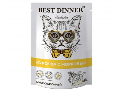 Влажный Корм Для Котят и Кошек Best Dinner (Бест Диннер) При Восстановлении Курица и Морковь Сливочный Мусс Exclusive 85г 