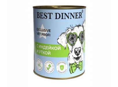 Консервы Для Собак и Щенков Best Dinner (Бест Диннер) Exclusive Hypoallergenic Профилактика Пищевой Аллергии Индейка и Утка 340г 