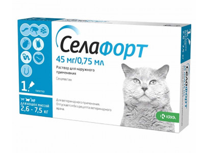 Капли На Холку Против Внешних и Внутренних Паразитов Селафорт Для Кошек 2,6-7,5кг 45мг KRKA 