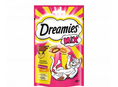 Лакомство Для Кошек Dreamies (Дримс) Лакомые Подушечки Говядина и Сыр 60г (1*6) 