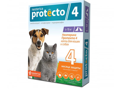 Капли Для Кошек и Собак 4-10кг От Блох Клещей и Комаров Protecto (Протекто) P302 Neoterica 