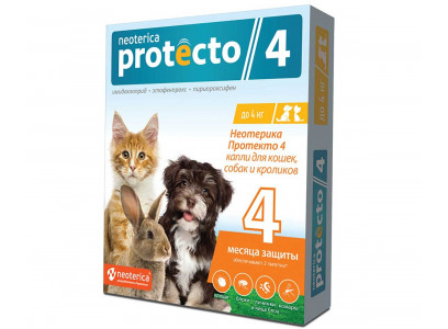 Капли Для Кошек Собак и Кроликов До 4кг От Блох Клещей и Комаров Protecto (Протекто) P301 Neoterica 