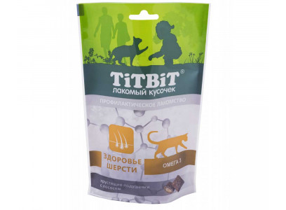 Лакомство Для Кошек TitBiT (ТиТБиТ) Хрустящие Подушечки Лосось Для Здоровья Шерсти 60г 015391 