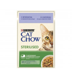 Влажный Корм Cat Chow (Кэт Чау) Для Стерилизованных Кошек Ягненок и Зеленая Фасоль в Соусе Sterilised 85г (1*24)