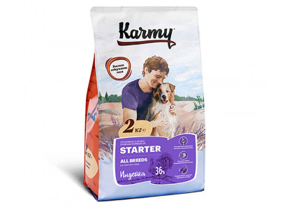 Сухой Корм Karmy (Карми) Для Щенков, Беременных и Кормящих Сук Всех Пород Индейка Starter All Breeds Turkey 2кг (1*6) 