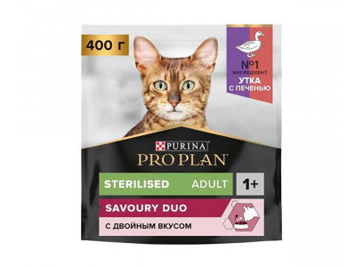 Сухой Корм Pro Plan (ПроПлан) Для Стерилизованных Кошек и Кастрированных Котов Утка и Печень Sterilised 400г (1*8) 