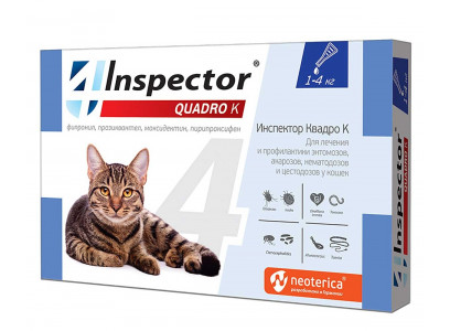 Капли Против Внешних и Внутренних Паразитов Для Кошек 1-4кг Inspector (Инспектор) Quadro K Против Внутренних и Внешних Паразитов I301 Neoterica 