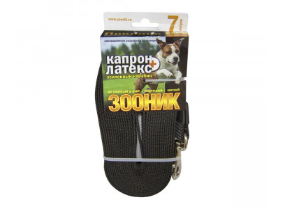 Поводок Для Собак Зооник Капрон С Латексной Нитью 5м*25мм Черный Усиленный Карабин 11453
