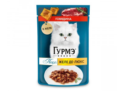 Влажный Корм Гурмэ Для Кошек Говядина Перл Желе Де-Люкс 75г (1*26) 