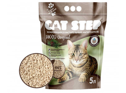 Наполнитель Для Кошачьего Туалета Cat Step (Кэт Степ) Wood Original Комкующийся Растительный 5л 