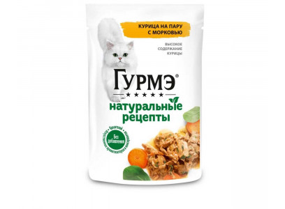 Влажный Корм Гурмэ Для Кошек Натуральные Рецепты Курица и Морковь 75г (1*12) 