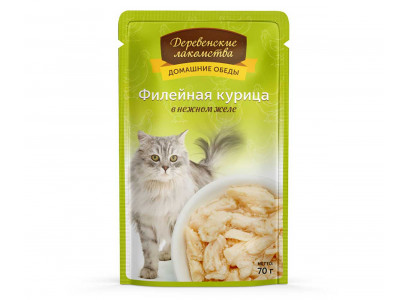 Влажный Корм Деревенские Лакомства Для Кошек Филейная Курица в Желе 70г Пауч 74500615 