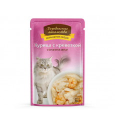 Влажный Корм Деревенские Лакомства Для Кошек Курица и Креветки в Желе 70г Пауч 74500622