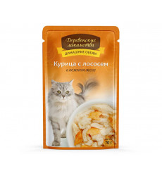 Влажный Корм Деревенские Лакомства Для Кошек Курица и Лосось в Желе 70г Пауч 74500639