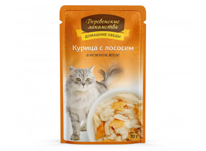 Влажный Корм Деревенские Лакомства Для Кошек Курица и Лосось в Желе 70г Пауч 74500639 