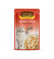 Влажный Корм Деревенские Лакомства Для Кошек Курица и Утка в Желе 70г Пауч 74500646