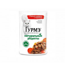 Влажный Корм Гурмэ Для Кошек Натуральные Рецепты Говядина и Томат 75г (1*26)