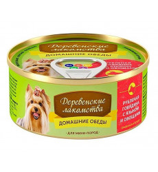 Консервы Для Собак Мелких Пород Деревенские Лакомства Домашние Обеды Рубленая Говядина Язык и Овощи 100г 76135436