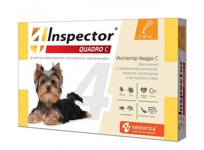 Капли Против Внешних и Внутренних Паразитов Для Собак Inspector (Инспектор) Quadro 1-4кг Neoterica I304 