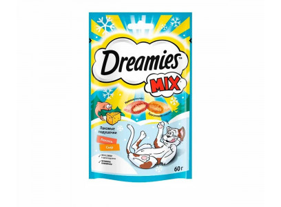 Лакомство Для Кошек Dreamies (Дримс) Лакомые Подушечки Лосось и Сыр Mix 60г (1*6) 