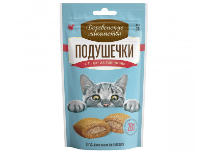 Подушечки с Пюре Из Говядины Деревенские Лакомства Для Кошек 30г 79207750 