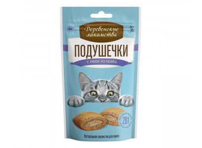 Деревенские Лакомства Для Кошек Подушечки С Пюре Из Краба 30г 79207798
 
