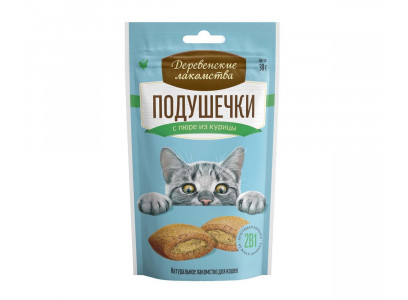 Деревенские Лакомства для Кошек Подушечки с Пюре Из Курицы 30г 79207774
 