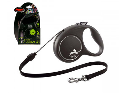 Рулетка Для Собак Flexi Design (Флекси Десигн) Трос До 12кг S 5м Черный/Серебро