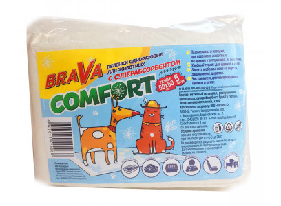 Пеленки Для Кошек и Собак Brava (Брава) Comfort с Суперабсорбентом 60*60см 5шт