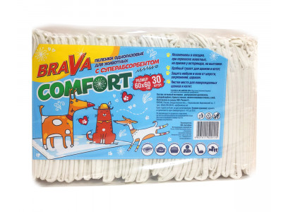 Пеленки Для Кошек и Собак Brava (Брава) Comfort с Суперабсорбентом 60*60см 30шт