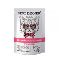 Влажный Корм Best Dinner (Бест Диннер) Для Стерилизованных Кошек Индейка и Клюква Мусс Exclusive Sterilised 85г 7440