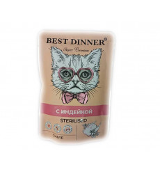 Влажный Корм Best Dinner (Бест Диннер) Для Стерилизованных Кошек Индейка Суфле Super Premium Sterilised 85г 7441