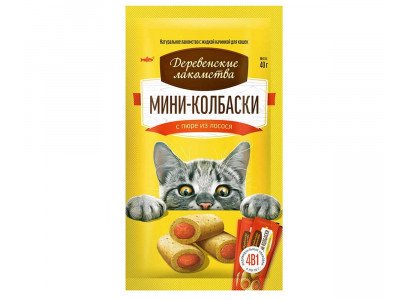 Деревенские Лакомства Для Кошек 4*10г Мини-Колбаски с Пюре Из Лосося 72504154 