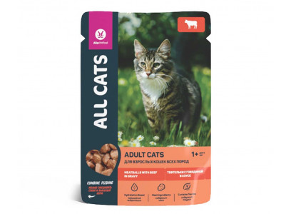 Влажный Корм Для Кошек All Cats (Олл Кэтс) Тефтельки Говядина в Соусе 85г (1*28) 